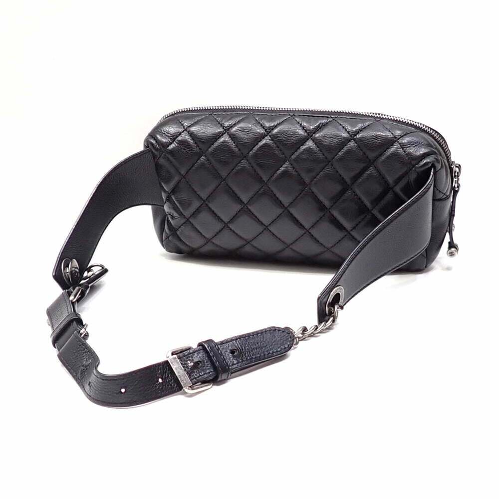 Chanel Matelasse Body Bag, Women's, Black Leather, Coco Mark Waist Bag - Picture 2 of 8